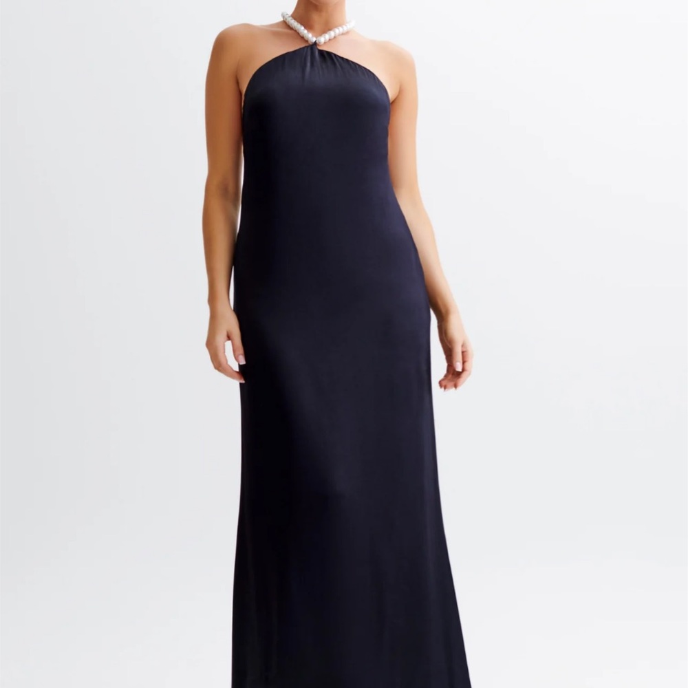Satin Pearl Halter Maxi Dress